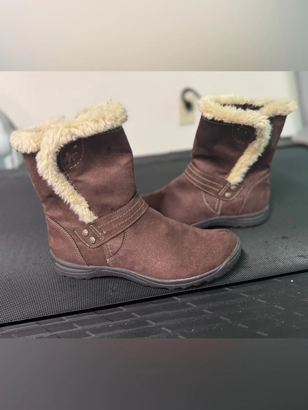 Earth Spirit Faux Suede & Fur Mid-Calf Boho/Moto Winter Boots – Size 10